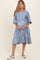 Blue Embroidered Tiered Maternity Midi Shirt Dress