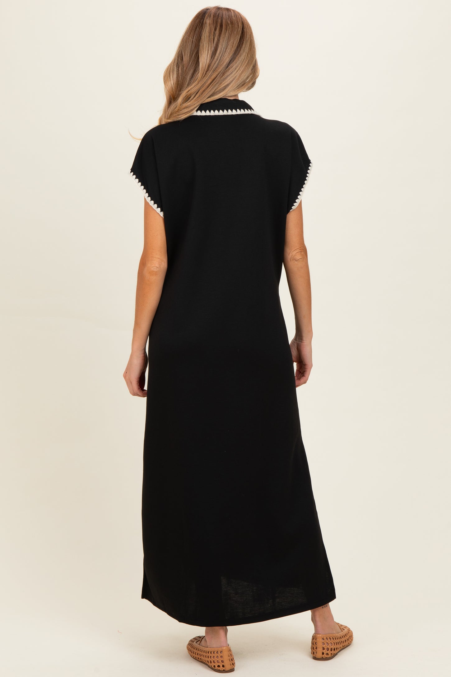 Black Stitch Detail Collared Maternity Midi Dress