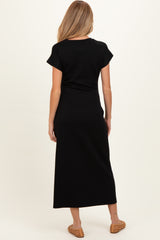 Black Side Tie Short Sleeve Maternity Midi Dress