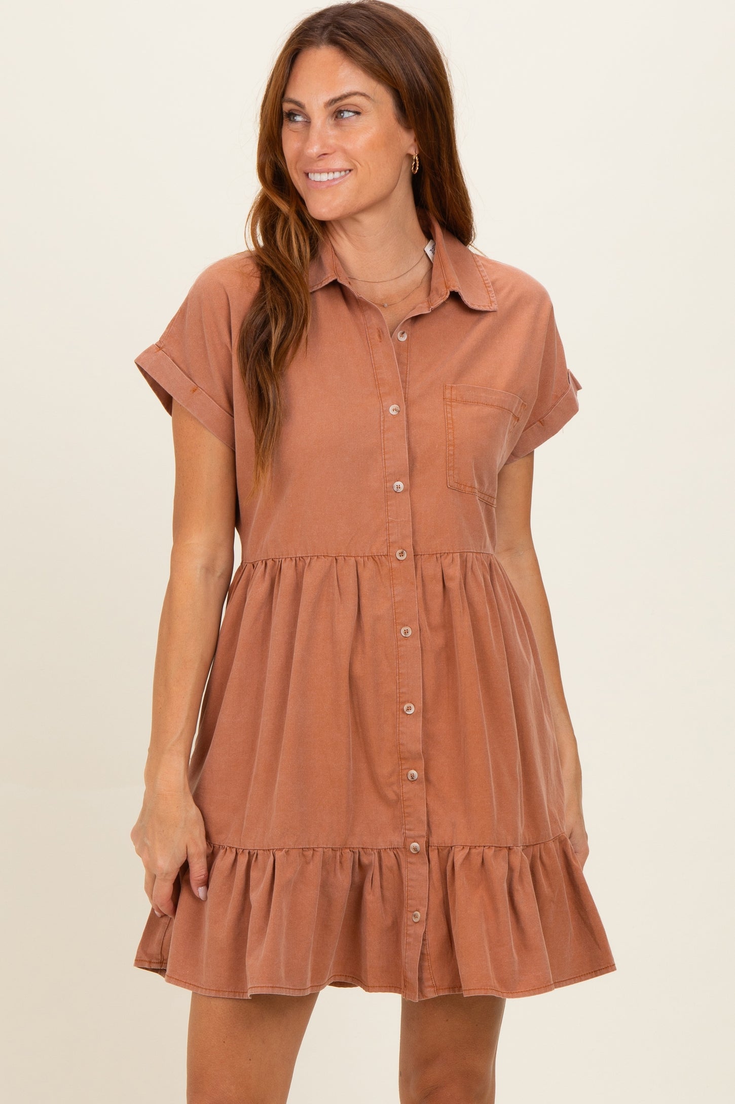 Clay Button Down Maternity Mini Dress