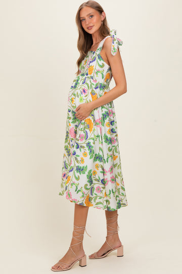 Lemongrass Floral Shoulder Tie Maternity Midi Dress