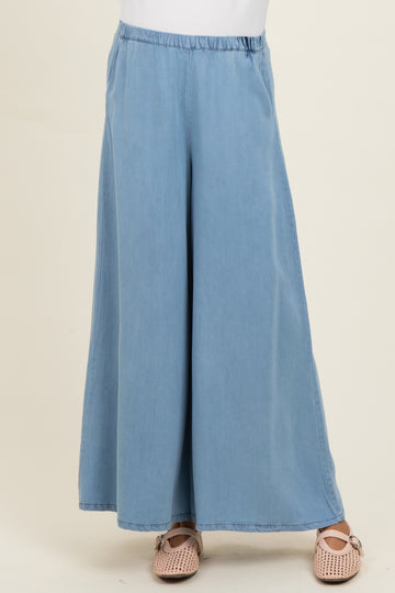 Light Denim Chambray Wide Leg Maternity Pants