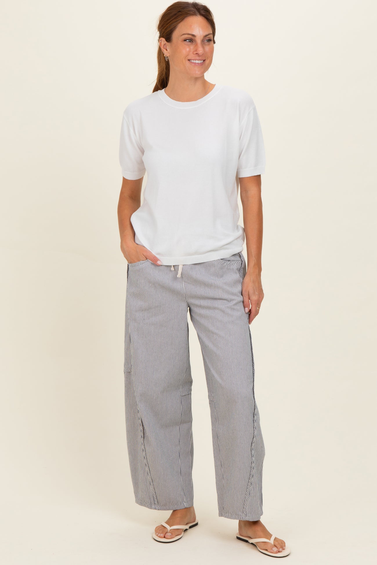 Off White Striped Relaxed Fit Pants