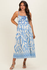 Blue Printed Front Tie Maternity Midi Dress