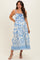 Blue Printed Front Tie Maternity Midi Dress