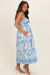 Blue Printed Front Tie Maternity Midi Dress