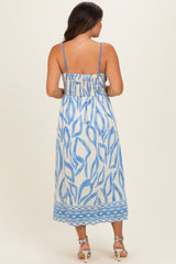 Blue Printed Front Tie Maternity Midi Dress