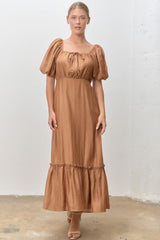 Mocha Textured Woven Square Neck Maternity Midi Dress