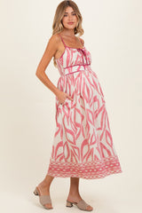 Pink Printed Front Tie Maternity Midi Dress