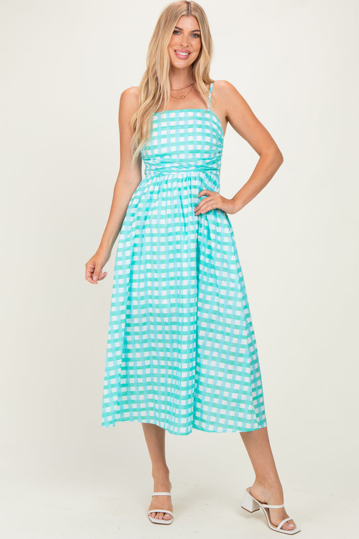 Mint Gingham Maternity Midi Dress