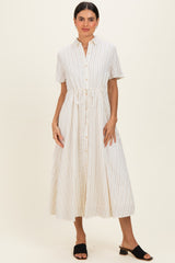 Ivory Striped Waist Tie Maternity Shirt Dress
