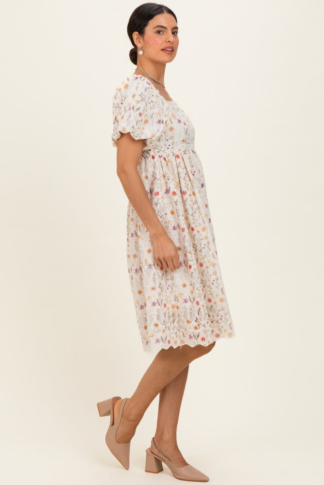 Ivory Floral Embroidered Mini Dress