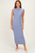 Blue Ribbed Knit Mock Neck Maxi Dress