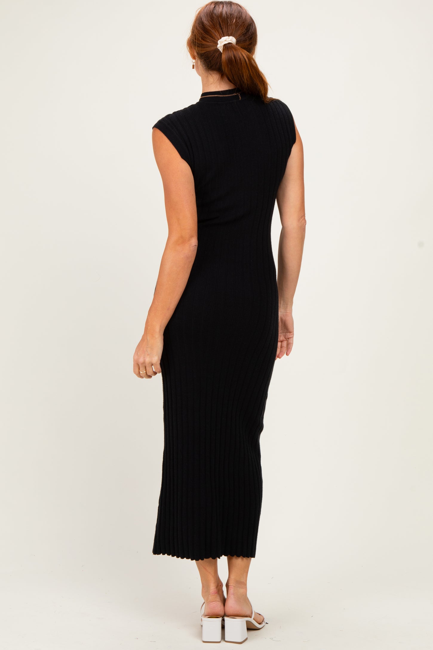 Black Ribbed Knit Mock Neck Maxi Dress
