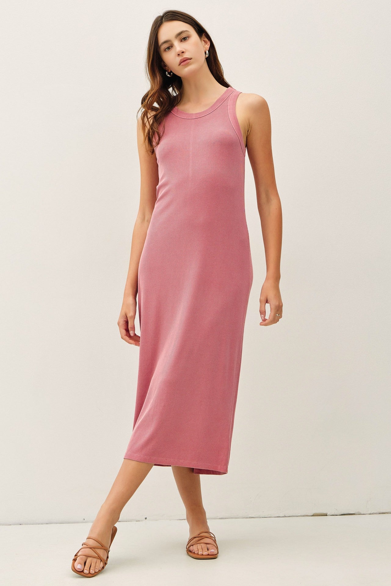 Dusty Rose Ribbed Maternity Midi Tank Dress