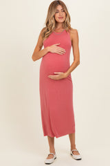 Dusty Rose Ribbed Maternity Midi Tank Dress