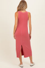 Dusty Rose Ribbed Maternity Midi Tank Dress
