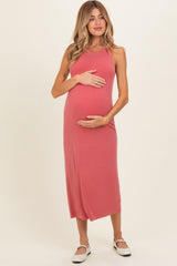 Dusty Rose Ribbed Maternity Midi Tank Dress