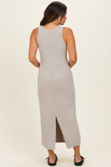 Stone Ribbed Maternity Midi Tank Dress