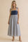 Navy Polka Dot Stripe Shoulder Tie Midi Dress