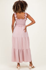 Light Pink Sleeveless Smocked Tiered Maxi Dress