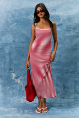 Red Striped Sleeveless Midi Dress
