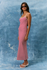 Red Striped Sleeveless Midi Dress
