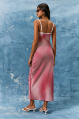 Red Striped Sleeveless Midi Dress