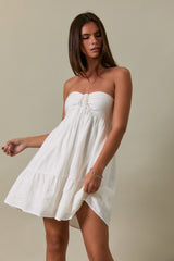 White Strapless Lace Accent Babydoll Mini Dress