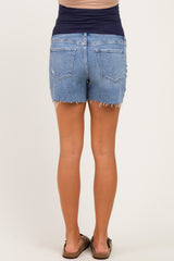 Blue Medium Wash Raw Hem Maternity Denim Shorts
