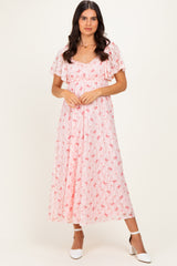 Peach Floral Lace Maternity Maxi Dress