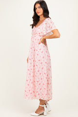 Peach Floral Lace Maxi Dress
