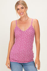 Mauve Floral Fitted Sleeveless Cami Tank Top