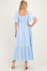 Light Blue Flutter Sleeve Ruffle Hem Maxi Dress