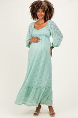 Mint Lace Long Sleeve Maternity Maxi Dress