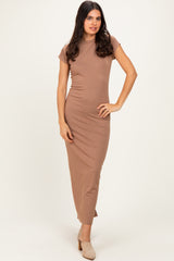 Mocha Fitted Short Sleeve Maxi Dress