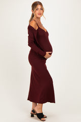 Burgundy Knit Dress Maternity Cardigan Set