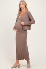 Mocha Knit Dress Maternity Cardigan Set