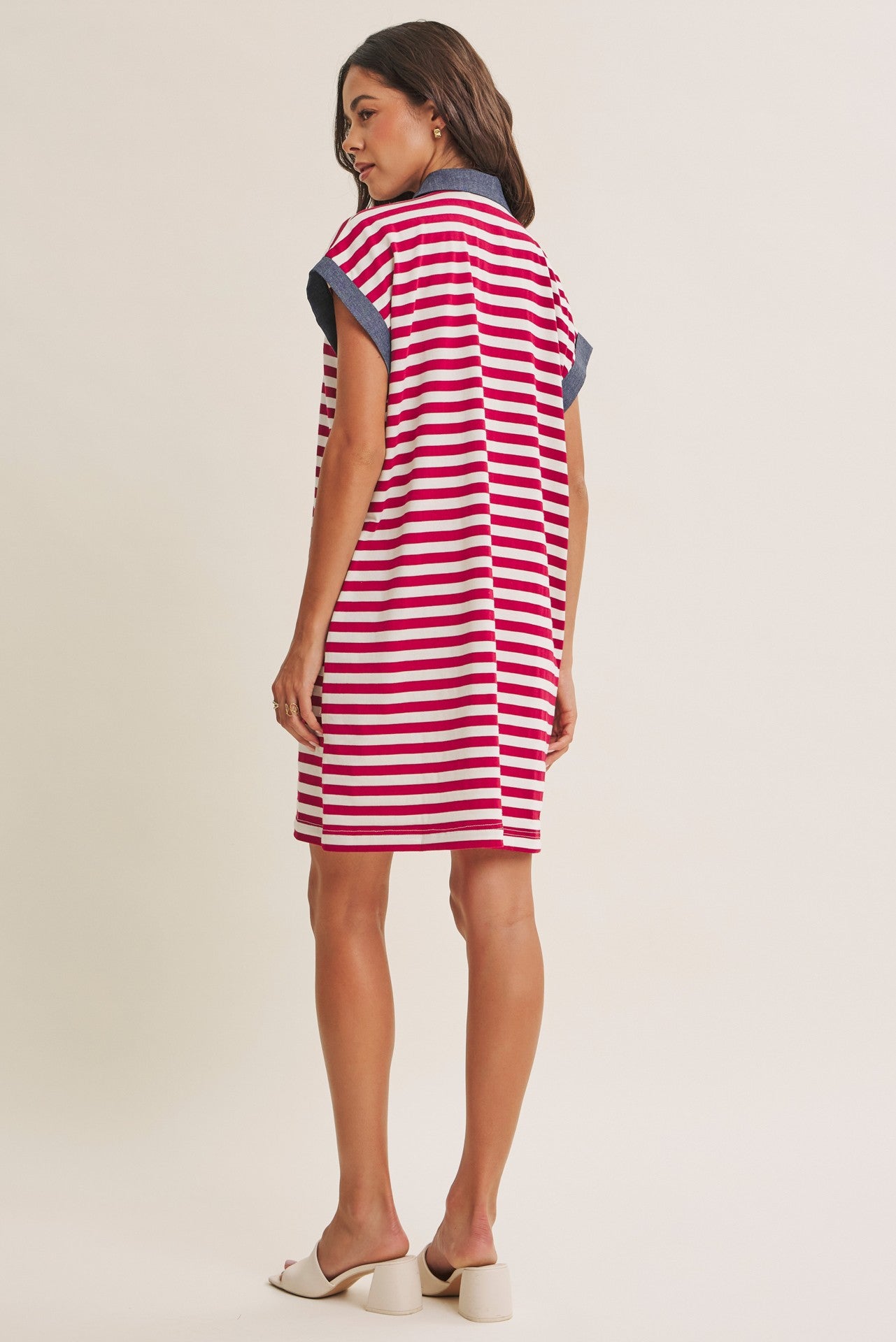 Burgundy/Cream Relaxed Fit Striped Polo Mini Dress