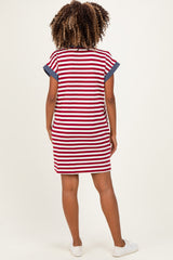 Burgundy/Cream Relaxed Fit Striped Polo Maternity Mini Dress
