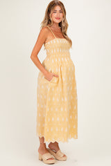 Yellow Embroidered Smocked Maternity Maxi Dress