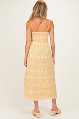 Yellow Embroidered Smocked Maternity Maxi Dress