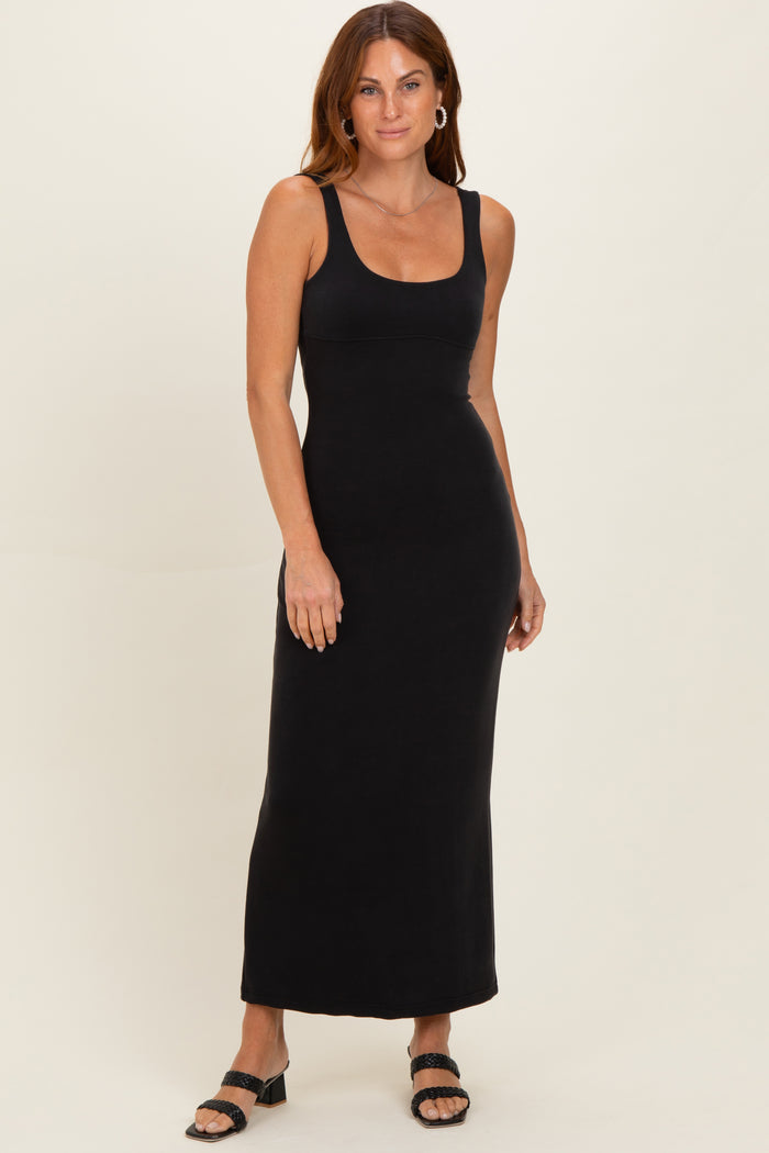 Black Fitted Cutout Maternity Maxi Tank Dress