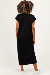 Black Striped Collared Side Slit Maternity Midi Dress