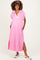 Pink Striped Collared Side Slit Maternity Midi Dress