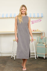 Charcoal Side Slit Maternity Midi Tank Dress