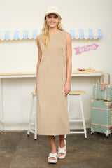 Light Mocha Side Slit Maternity Midi Tank Dress