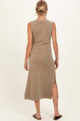 Light Mocha Side Slit Maternity Midi Tank Dress