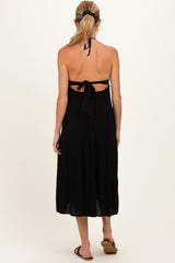 Black Halter Cutout Maternity Midi Dress