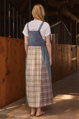 Denim Plaid Colorblock Overall Dress